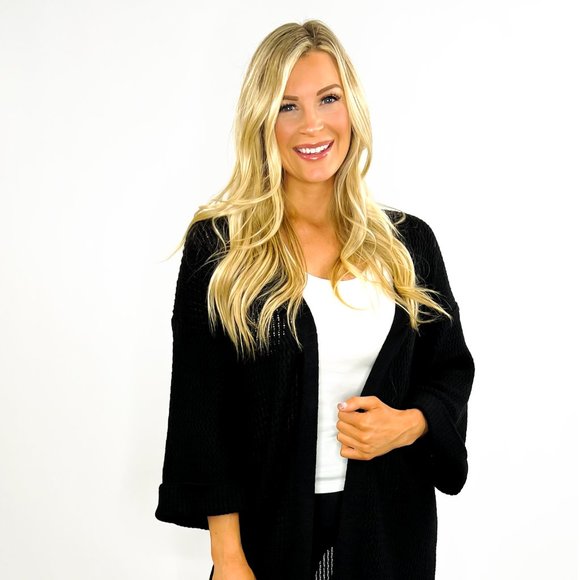 Rochelle Chunky Long Sweater Cardigan- Black - Picture 1 of 3